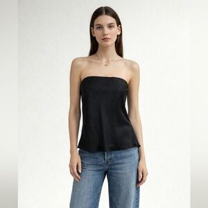 NWT Donni Satiny Tube Top Medium Black Satin Minimal Capsule Chic Classic Party